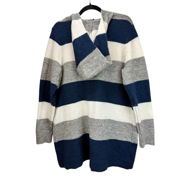 Peyton Primrose Blue White Gray Open Front Hoodie Sweater Cardigan Knit Size L - Picture 2 of 8